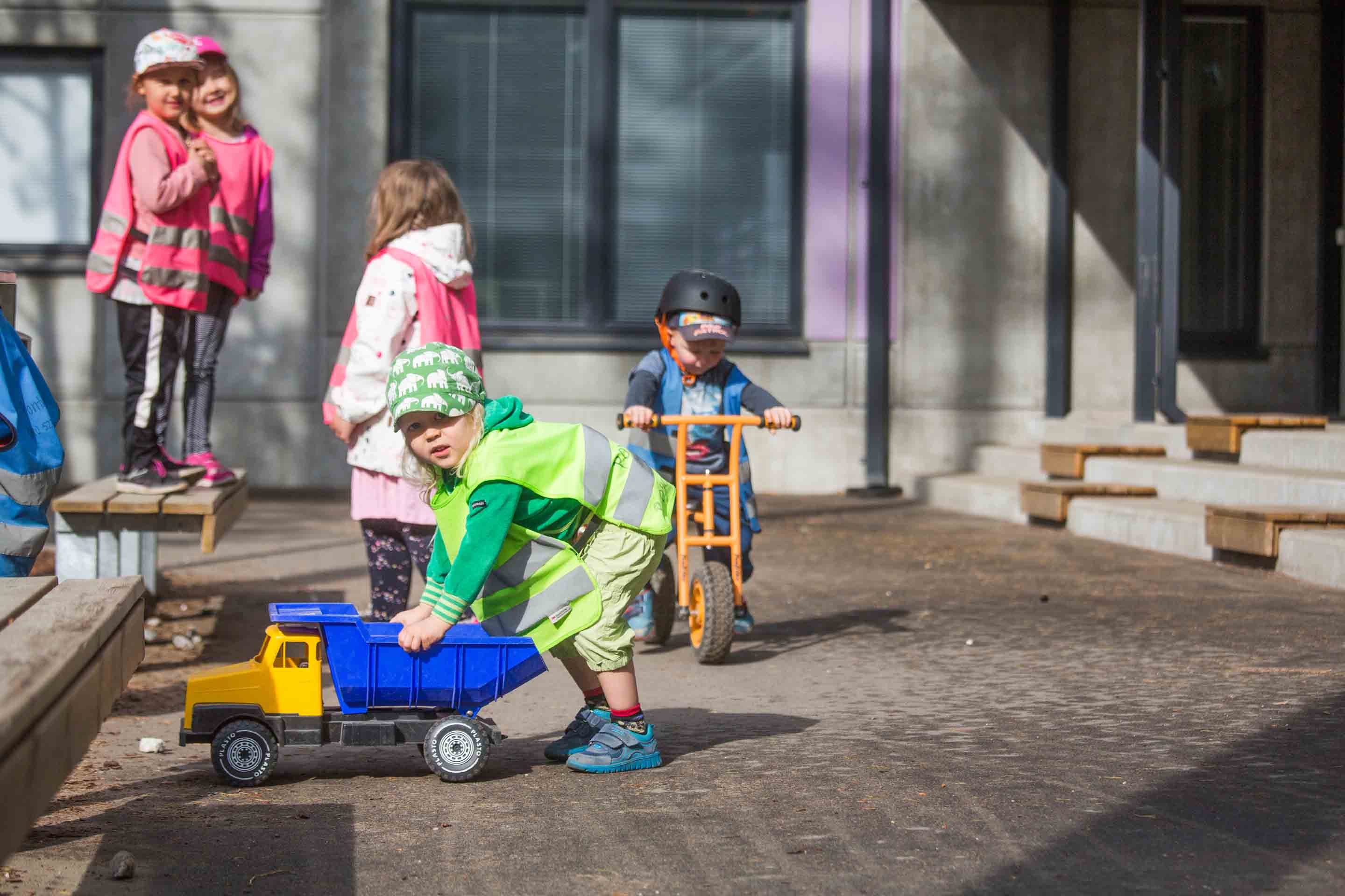 Children in the daycare center's yard.